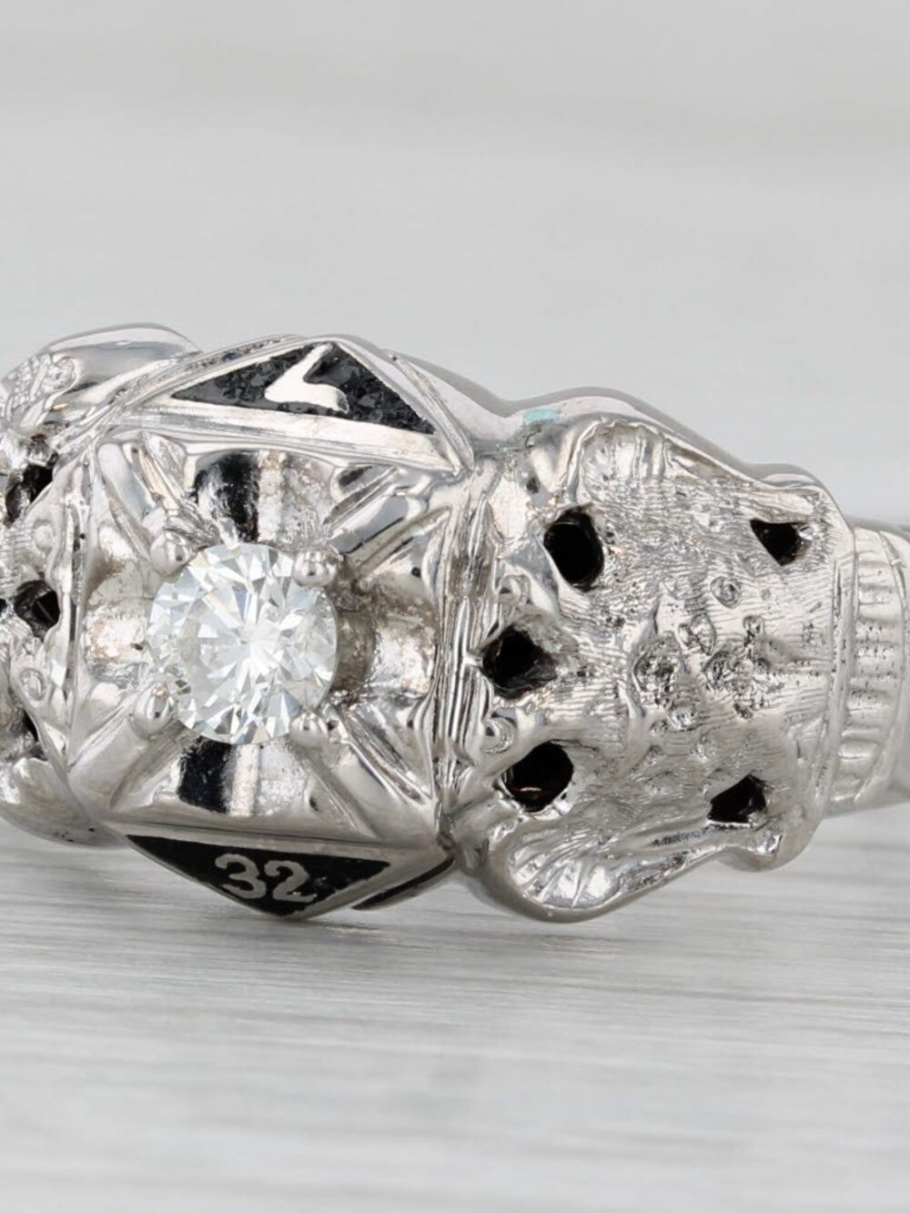 0.38ct Diamond Masonic Scottish Rite Ring 10k Gold Eagle Signet Yod 32nd Degree